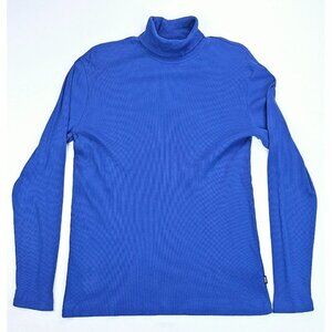 Hugo Boss Slim Fit Men's Blue Turtleneck Logo Tag Long Sleeve Pima Cotton Top
